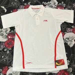 NWT LI-NING PERFORMANCE BADMINTON PERFORMANCE POLO RED/WHITE SHIRT SZ MENS SMALL